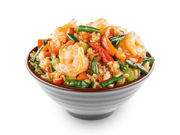 Белый рис - Тяхан с креветками в сингапурском соусе