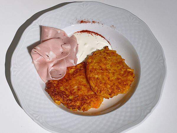 Not for Sale Studio - Тыквенно-морковные дранники с мортаделлой и сметаной