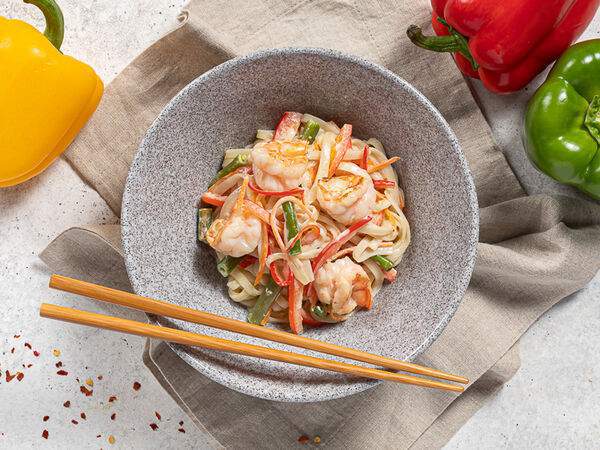 Империя Пиццы и Суши - Пшеничная лапша с креветками под соусом