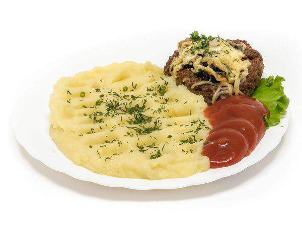 Халяль-кафе Салям - Картофельное пюре с говяжьей котлетой
