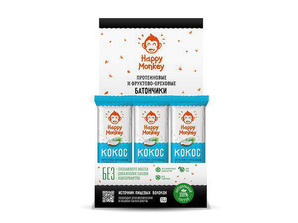 Happy monkey - Шоу-бокс батончиков Кокос