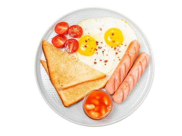 Мандарин - Английский завтрак с глазуньей, сосисками и тостом