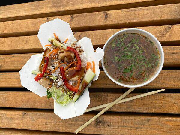 Ostrowok Азии - Суп Азиатский с лапшой и Wok рис Басмати со свининой в кисло-сладком соусе