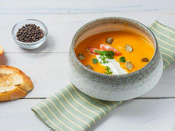 Хороша еда - Тыквенный крем-суп с креветками