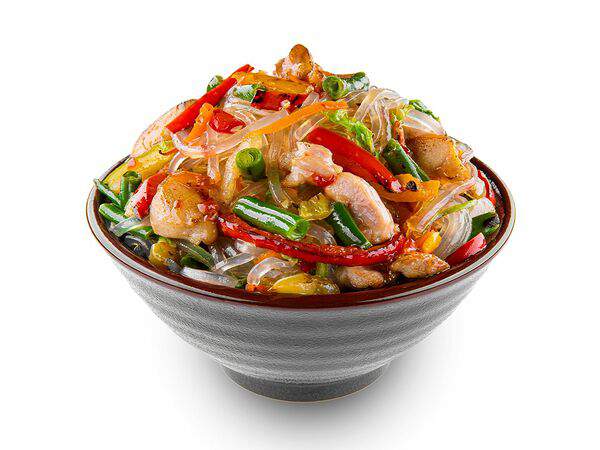 Белый рис - Харусаме с цыплёнком в соусе Терияки