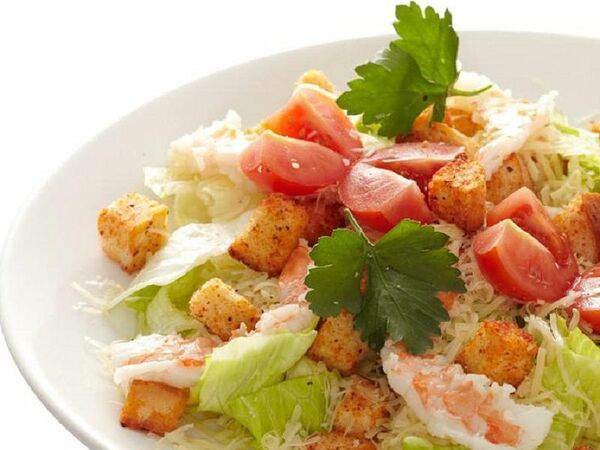 Джаз пицца - Цезарь с креветками салат
