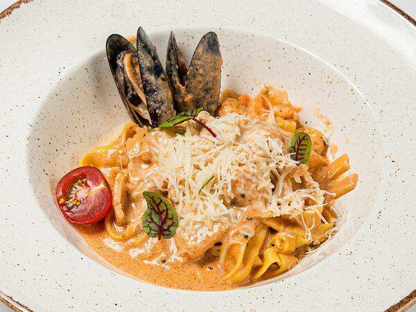 Блиныпицца - Фетучини с морепродуктами