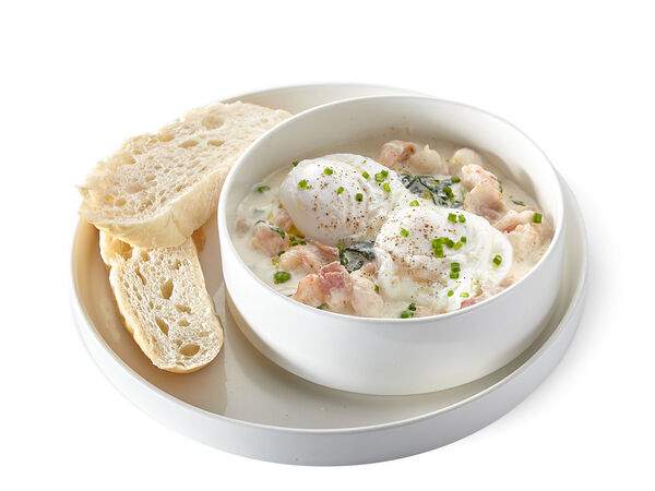 Mama Donna - Яйцо пашот с креветками и беконом