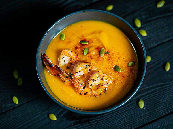 Magma food - Тыквенное пюре с креветками