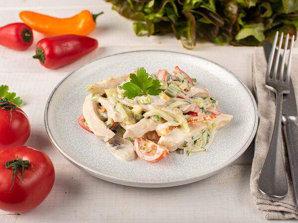 Бахетле - Салат с курицей и овощами в имбирном соусе