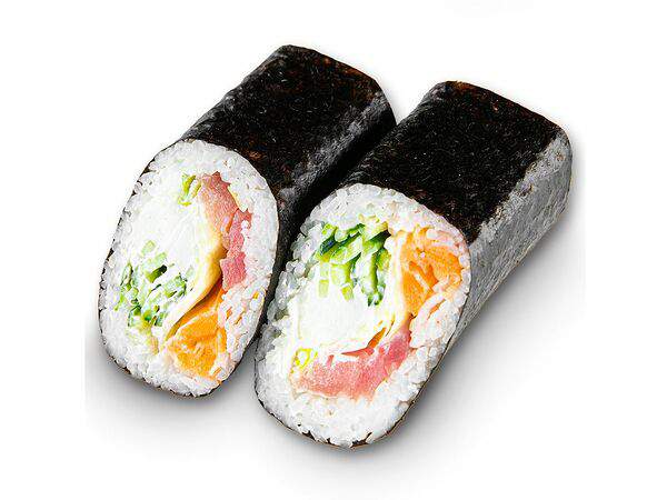 Белый рис - Суширрито с лососем и тунцом