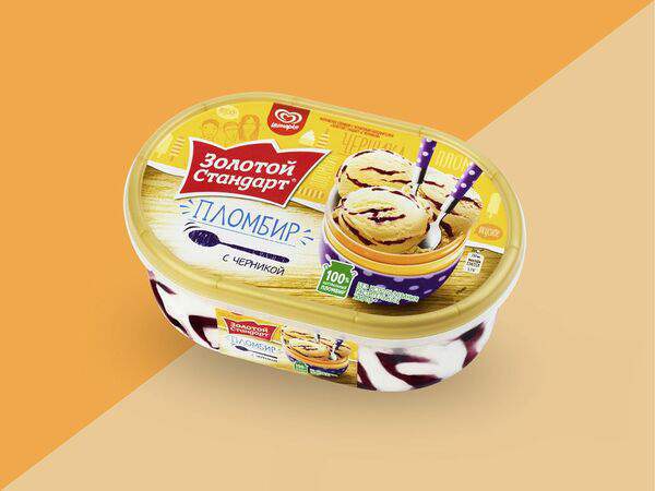 Инмарко - Мороженое Золотой стандарт Пломбир в контейнере с черникой