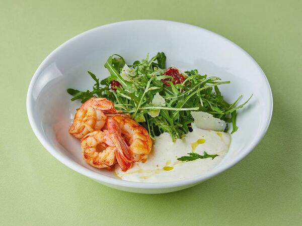 Osteria Mario - Аргентинские креветки с рукколой и муссом из пармезана