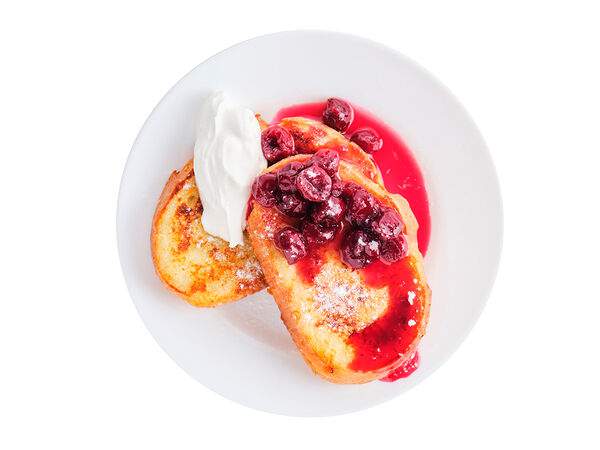 Мандарин - Сладкие тосты в яйце с вишней и сметаной