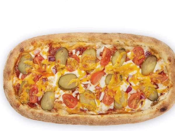 Дома Пицца - Чизбургер пиццетта с говяжьим фаршем и маринованными огурчиками