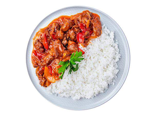 Мандарин - Гуляш с отварным рисом