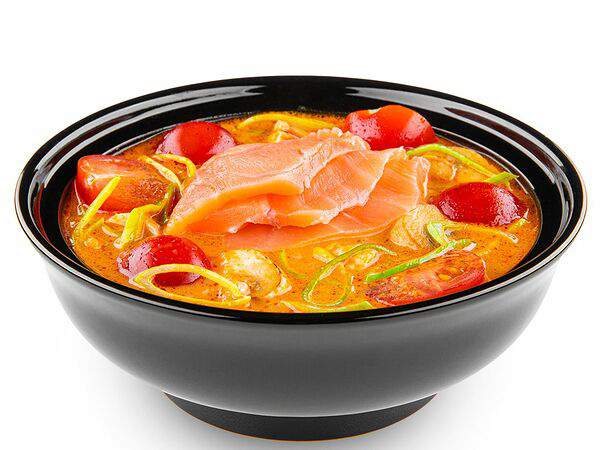 Белый рис - Том Ям с лососем