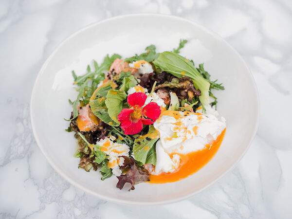 Arancino Restaurant - Салат с Копченой Форелью, Яйцом Пашот и Рикоттой