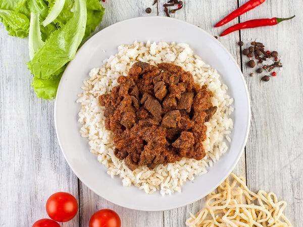 Горячий обед - Гуляш из говядины с рисом