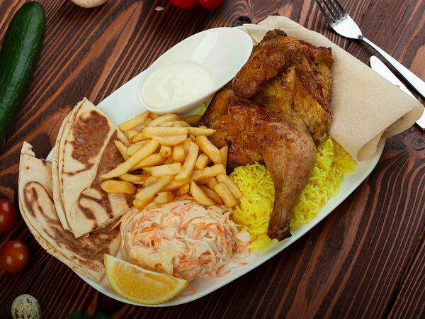 Вершина - Курица гриль с рисом и картофелем