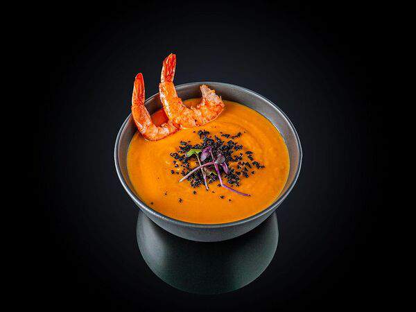 Fishka - Тыквенный крем-суп с креветками