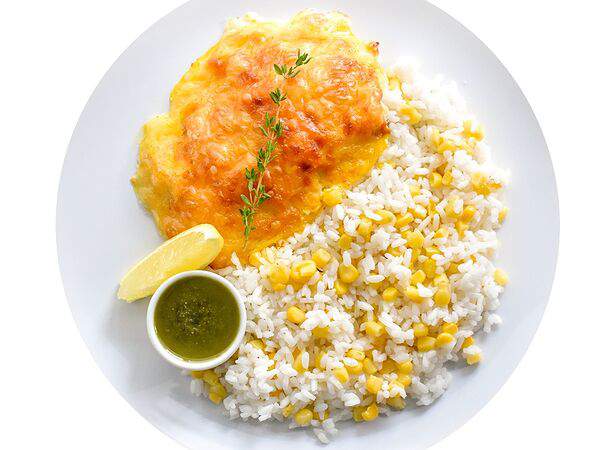 Дом еды - Филе горбуши под сыром с рисом и соусом песто