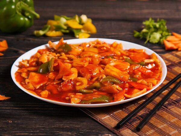 Кунгфу Панда - Куриное филе с овощами и ананасом в кисло-сладком соусе