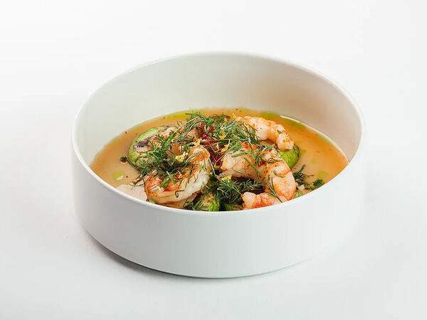 Avocado queen - Креветки,жареные кабачки,томатная сальса