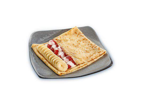 Русские блины - Блин с клубникой, бананом и сгущённым молоком