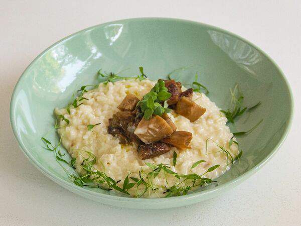 Фрай - Ризотто с беконом, зелёным горошком и мягким сыром