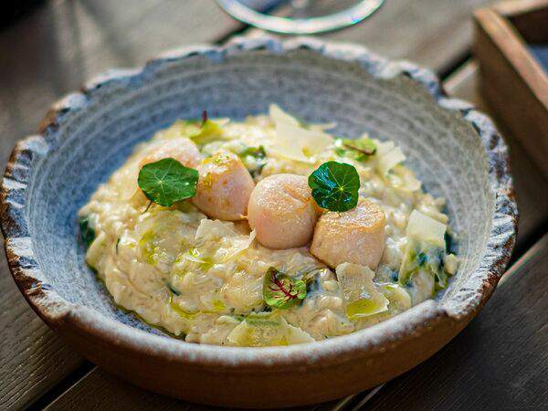 Гости рестопаб - Ризотто с морскими гребешками и вакаме