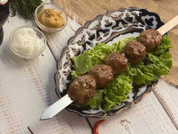 Лагман - Люля-кебаб из баранины в жировой сетке