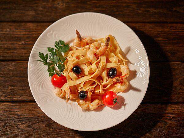 Ресторан фазенда - Феттуччине с пряными креветками