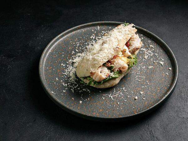 Цукини - Кальмар и яйцо пашот