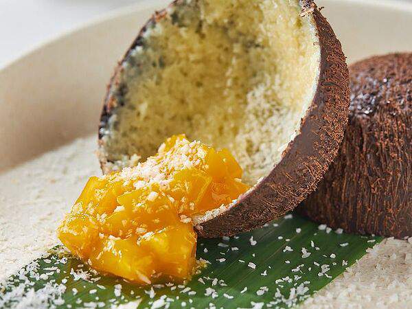 Китайский ресторан Дружба - Кокос из темного и белого шоколада с манго