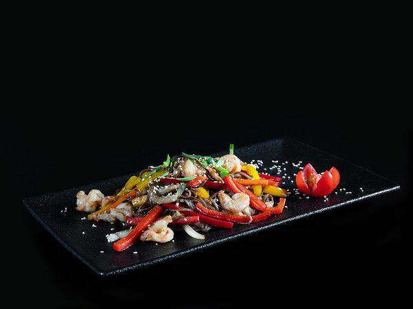 Японапапа - Лапша Соба с креветками и овощами