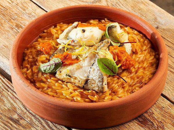 Бабагануш - Орзо с белой рыбой