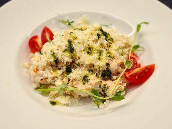 Чемодан - Ризотто с соусом песто и креветками