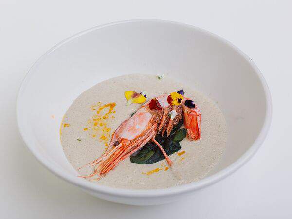 Глупый француз - Суп с белыми грибами и гребенчатой креветкой