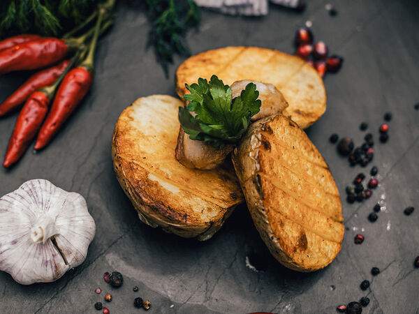 Шашлычная гранат - Картофель с салом на мангале