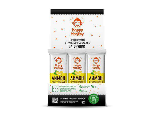 Happy monkey - Шоу-бокс протеиновых батончиков Лимон
