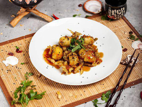 Тайшань - Угорь копченый в темпуре с вешенками