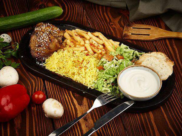 Вершина - Куриные бедра с рисом и картофелем