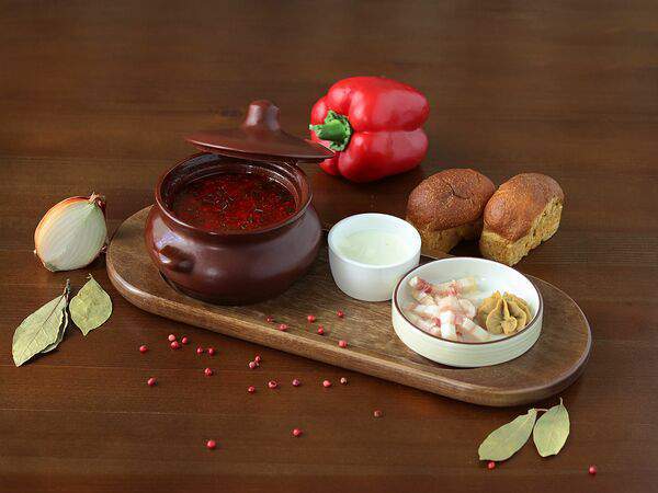 Горная аптека - Борщ по-сибирски со свининой, соленым салом и горчицей