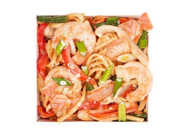 Edoo - Вок креветка, кальмар, лосось (терияки)