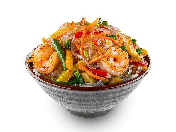 Белый рис - Харусаме с креветками в устричном соусе