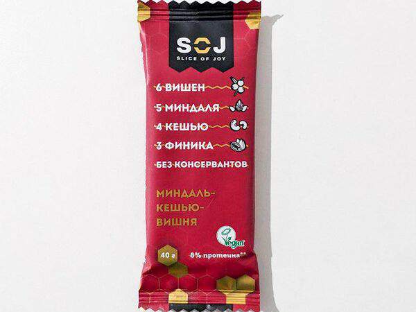 Baggins coffee - Батончик Soj slice of joy Миндаль-кешью-вишня