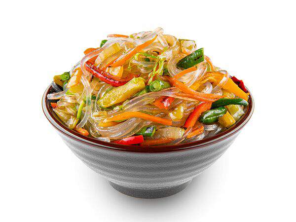 Белый рис - Харусаме с овощами в соево-чесночном соусе