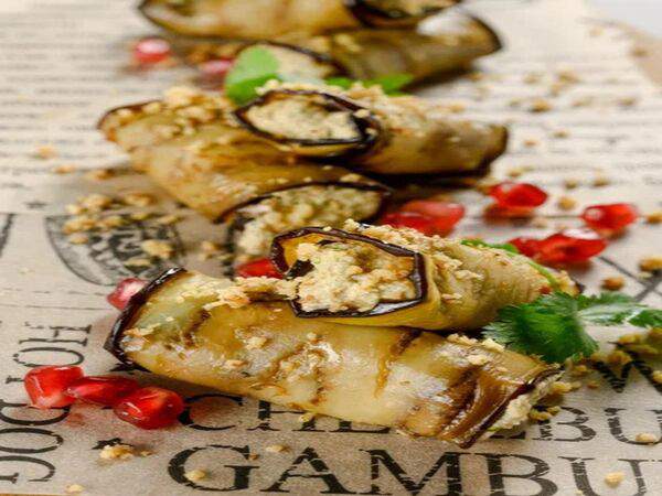 Лель - Рулеты из печеных баклажанов с грецким орехом и гранатом