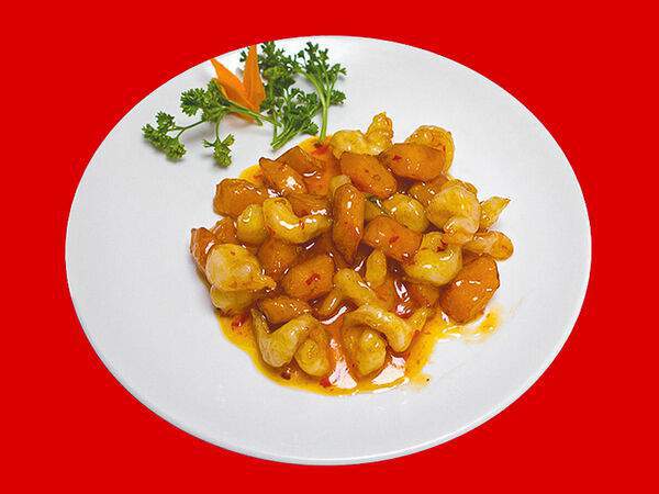 Индокитай - Креветки с тыквой в соусе сладкий чили